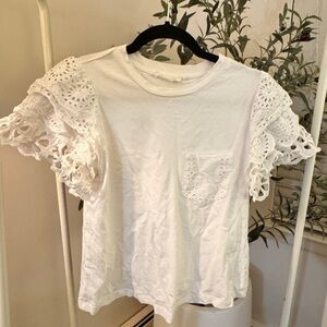 Anthropologie Forever that Girl White Flutter eyelet tee size XS